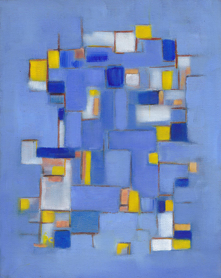 Abstract Painting - Line Series Blue and Yellow #1 by Patricia Cleasby