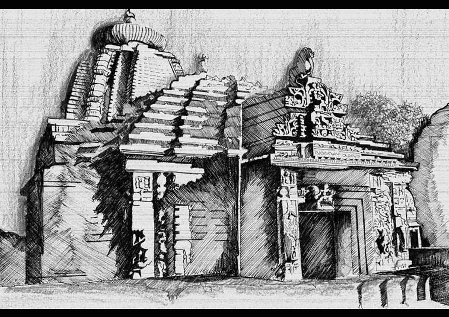 Lingaraja Temple Drawing by Aswathi Mohan