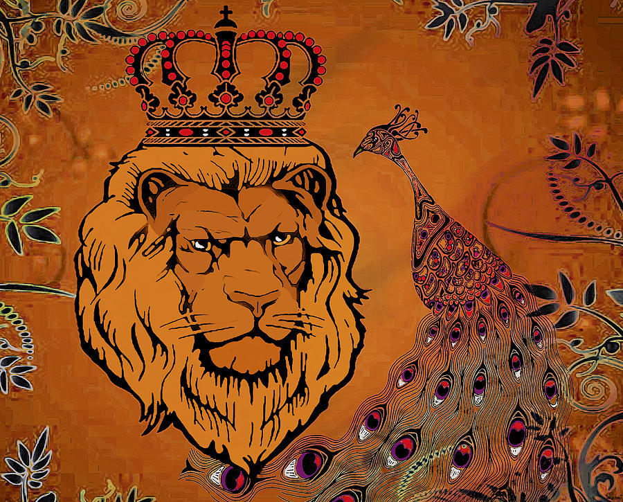 Lion And The Peacock Mixed Media By Catherine Harms