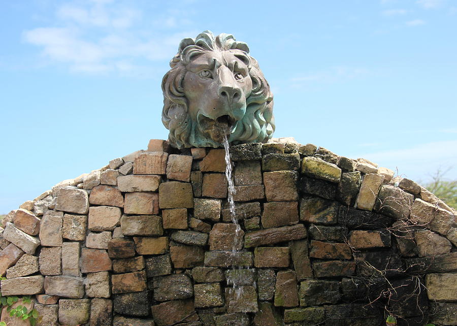Brick Photograph - Lion water fountain. #1 by Oscar Williams