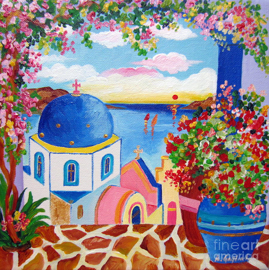 Little Church in Santorini #1 Painting by Roberto Gagliardi