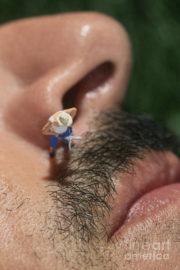 Little People Mowing Hair Off A Mans Face Photograph