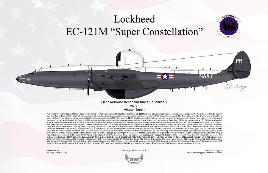 Lockheed EC-121M Super Constellation FLAG BACKGROUND Digital Art by Arthur Eggers