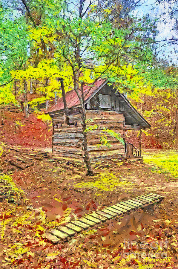 Log Cabin Renfro Valley KY #2 Painting by Anne Kitzman