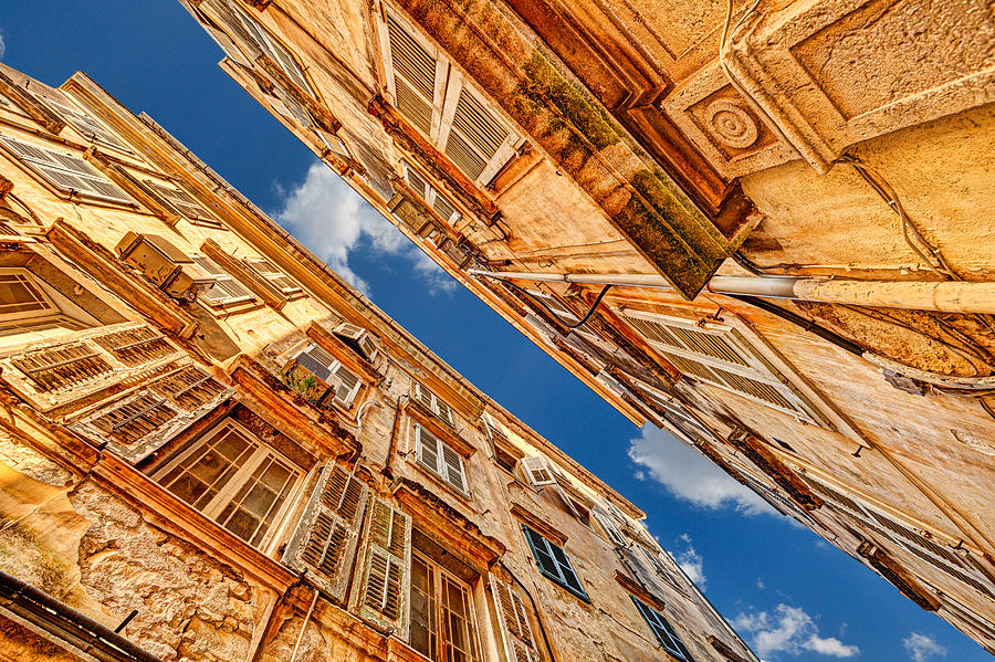 Looking Up Into The Alleyways Of Corfu - Greece Photograph