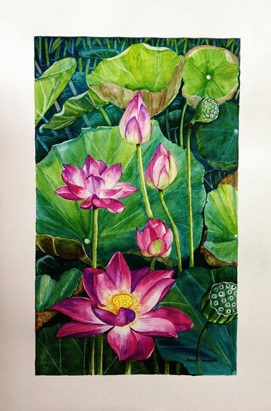 Lotus Painting - Lotus Pond by Sonali Sengupta Lotus Painting - Lotus Pond by Sonali Sengupta