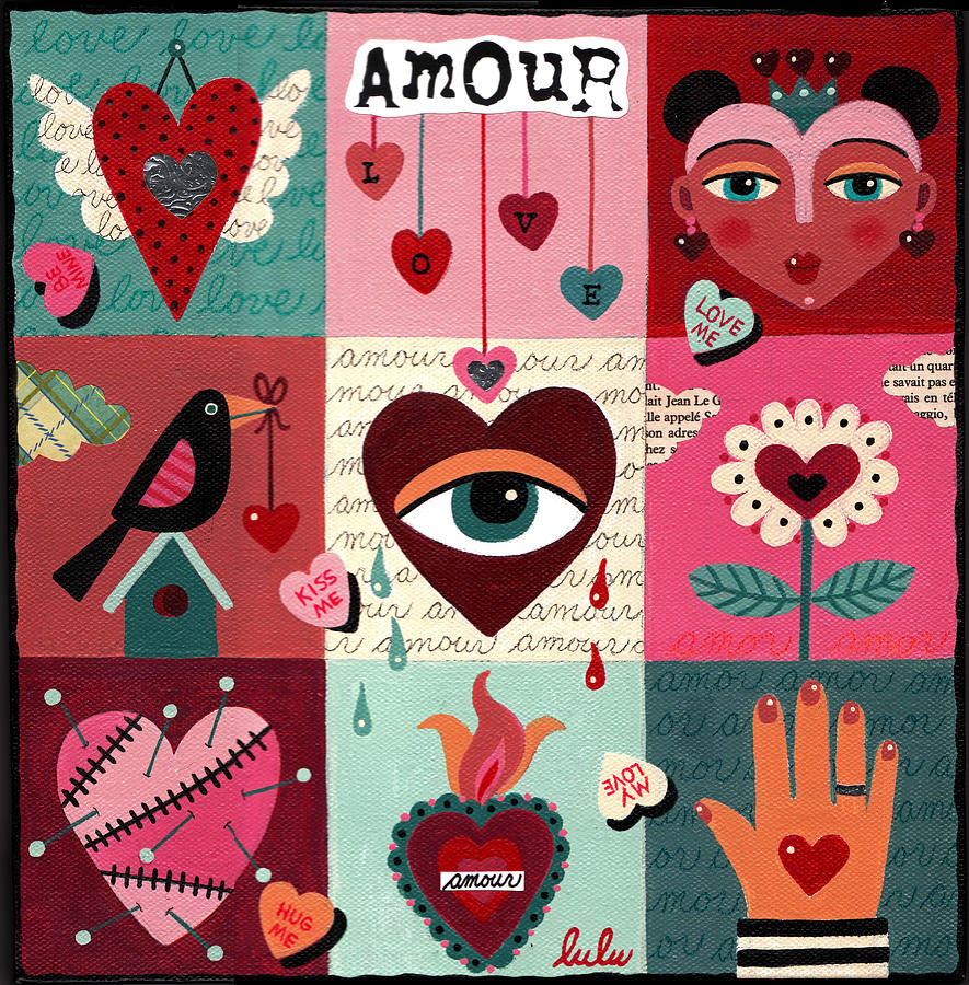 Folk Painting - Love Heart Quilt by Andree Chevrier
