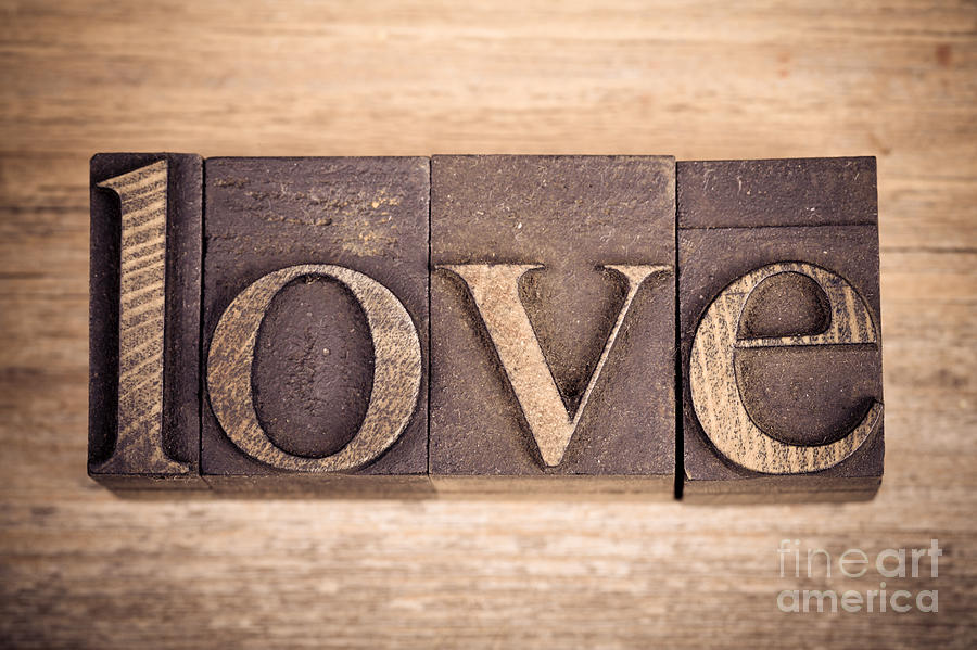Typography Photograph - Love in printing blocks #1 by Jane Rix