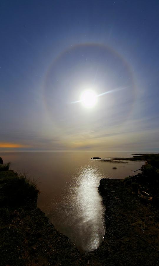 Space Photograph - Lunar Halo Over Water #1 by Luis Argerich