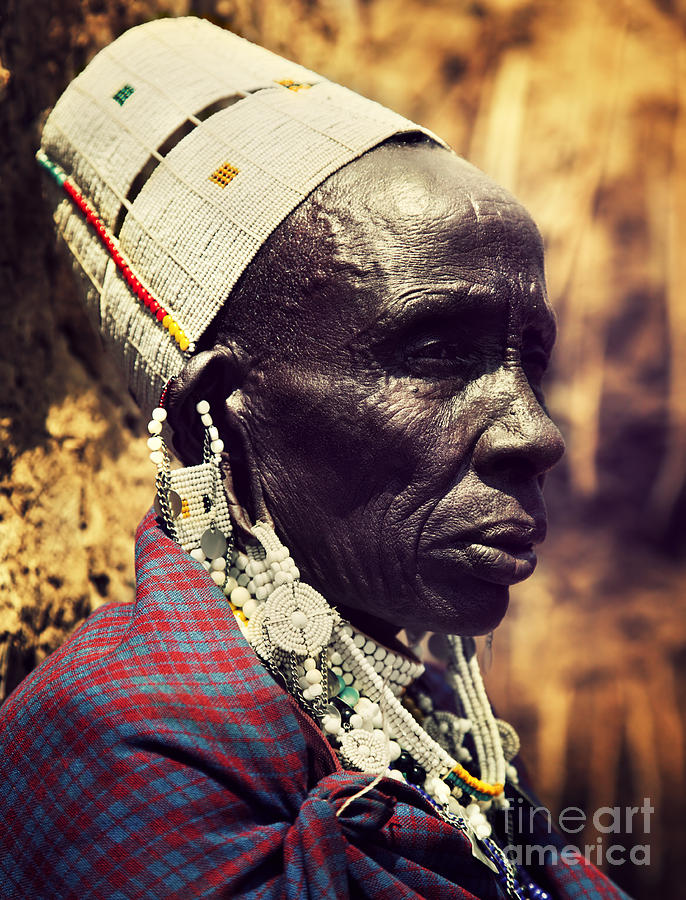 Maasai old woman portrait in Tanzania #1 Photograph by Michal Bednarek