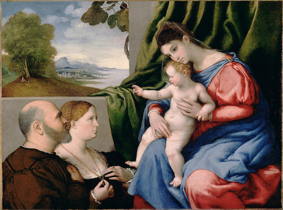 Madonna and Child with Two Donors #1 Painting by Lorenzo Lotto