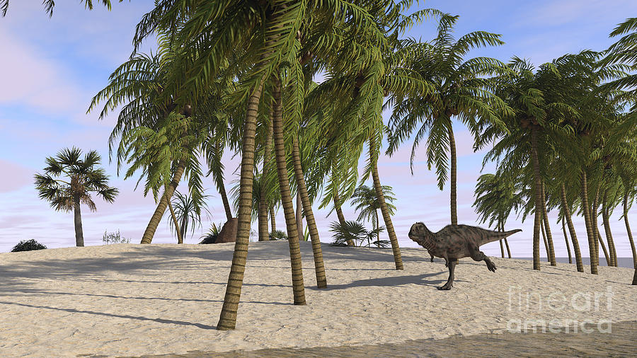 Majungasaurus Running Across A Tropical Digital Art