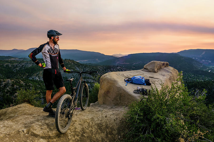 Male Mountain Biker Enjoying View Photograph By Kyle Ledeboer - Fine 