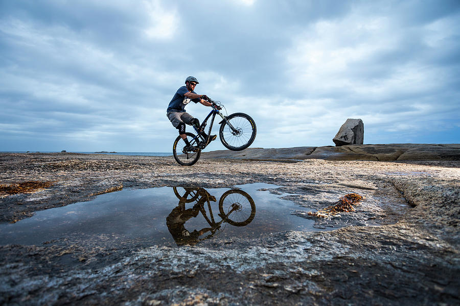 Transportation Photograph - Male Mountain Biker Riding On Rocky #1 by Heath Holden
