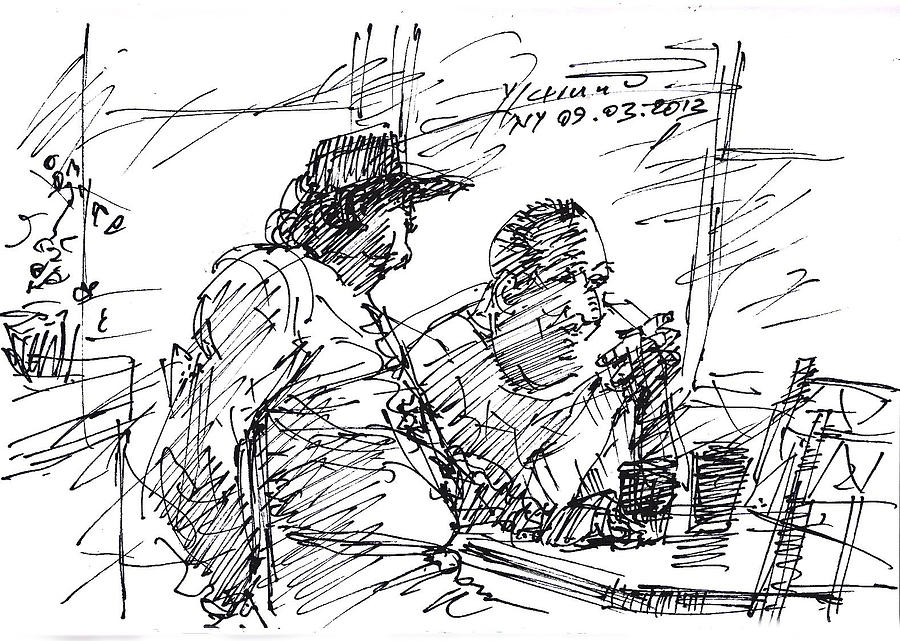 Tim Hortons Drawing - Man At The Bar #1 by Ylli Haruni