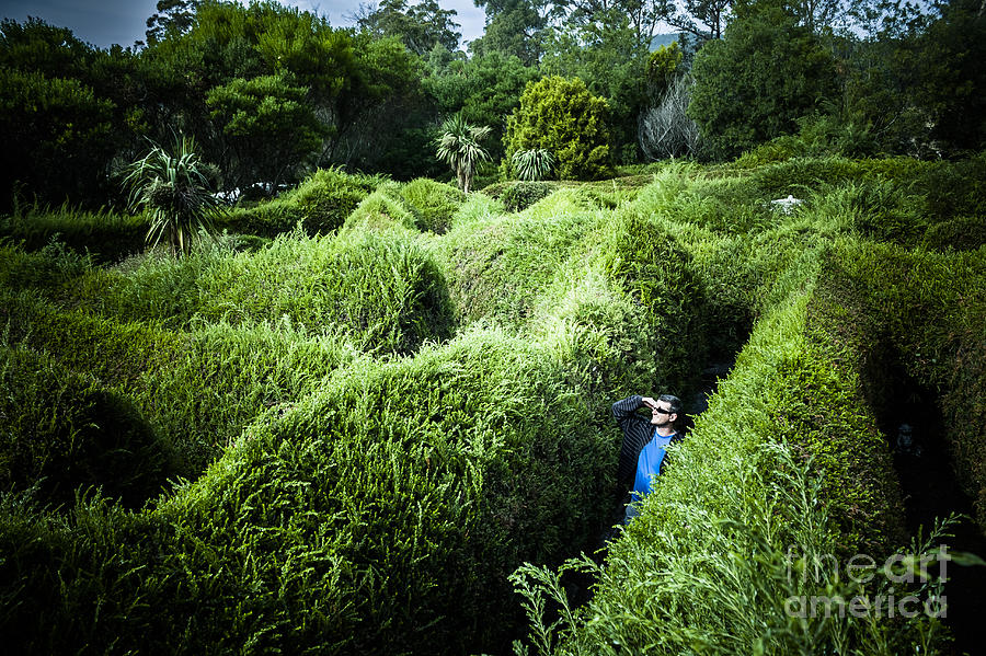 Man lost inside a maze or labyrinth #1 Photograph by Jorgo Photography