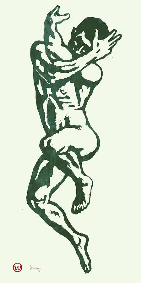 Portrait Drawing - Man nude pop stylised etching art poster  #1 by Kim Wang