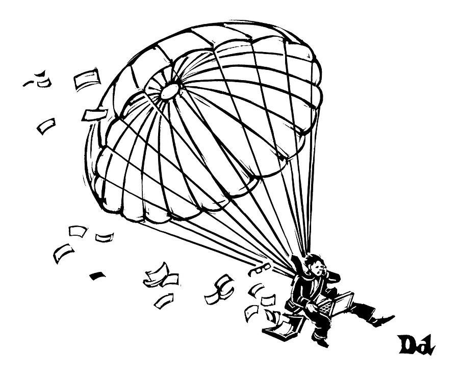 Man Parachuting While Working On His Laptop #1 Drawing by Drew Dernavich