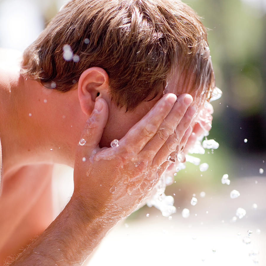Human Photograph - Man Washing His Face #1 by Ian Hooton/science Photo Library