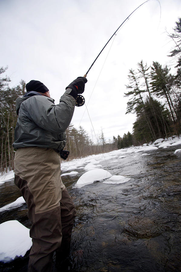 Man Winter Fly Fishing #1 Photograph by Dennis Welsh