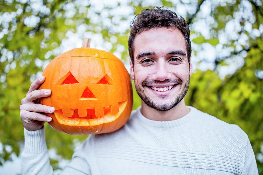 Man With Halloween Pumpkin Photograph by Science Photo Library | Fine ...