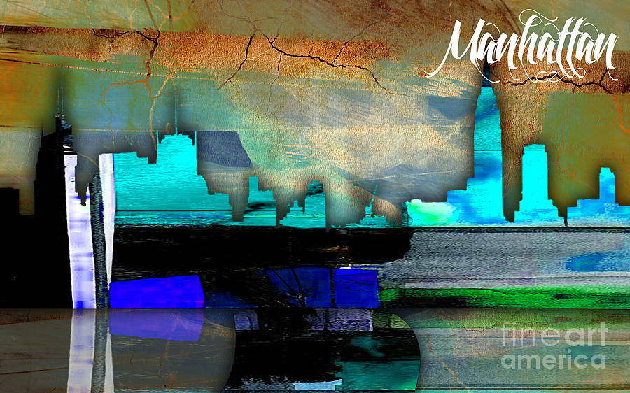 Manhattan Skyline Watercolor #1 Mixed Media by Marvin Blaine