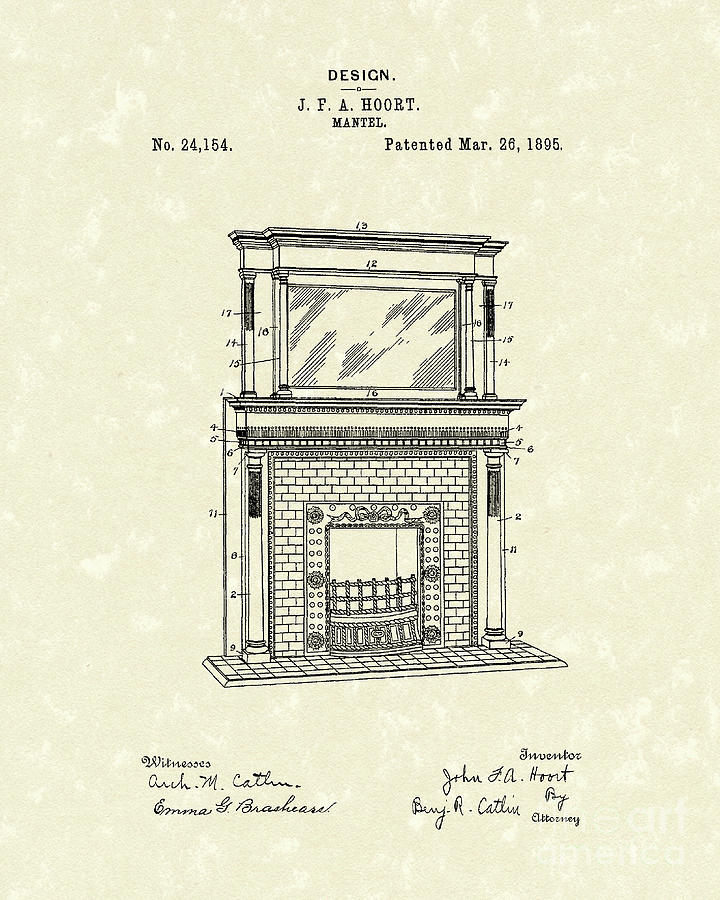 Mantel 1895 Patent Art #1 Drawing by Prior Art Design