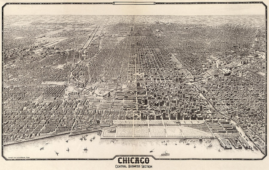 Chicago Drawing - Map Chicago, 1916 #1 by Granger