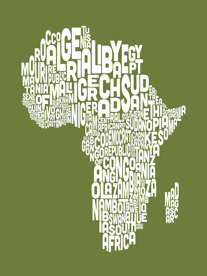 Map of Africa Map Text Art #1 Digital Art by Michael Tompsett