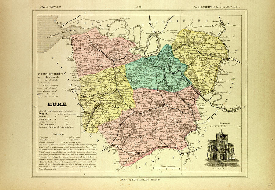 Map Of Eure France Drawing by French School - Fine Art America