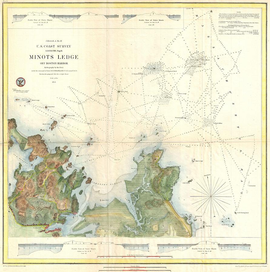 Map of Minots Ledge near Boston Harbor  #1 Photograph by Paul Fearn