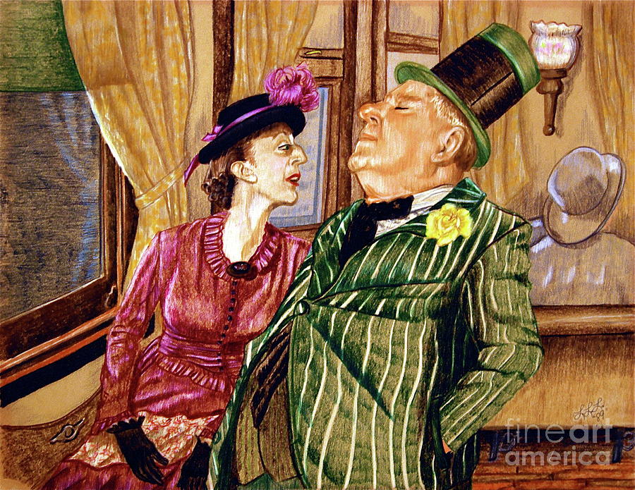 Vintage Drawing - Margaret and W.C. Fields by Linda Simon