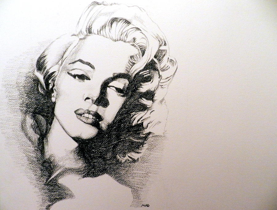 Black And White Portrait Drawing - Marilyn Monroe by Michael Damico.