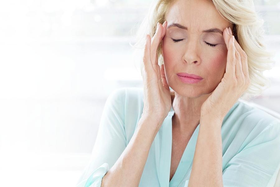 Portrait Photograph - Mature Woman With Headache #1 by Science Photo Library