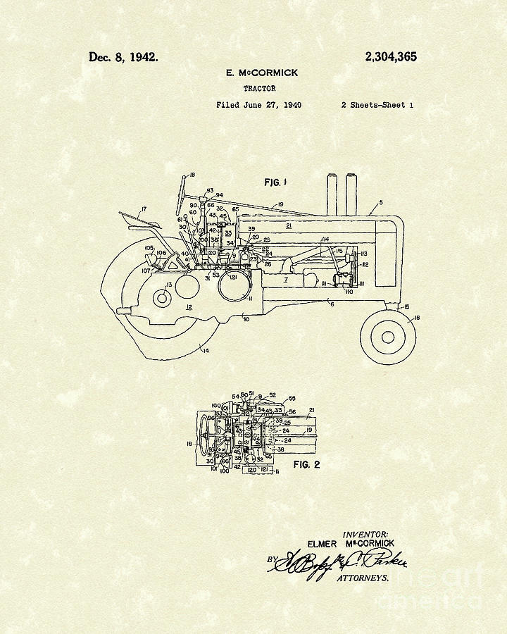 McCormick Tractor 1942 Patent Art #1 Drawing by Prior Art Design