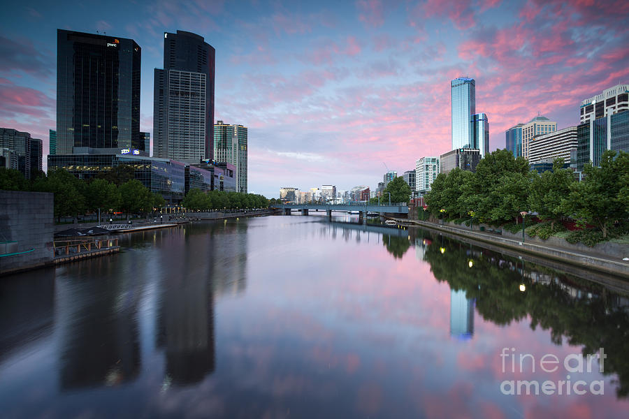 Melbourne cityscape by the the Yarra river at sunrise Australia #1 Photograph by Matteo Colombo