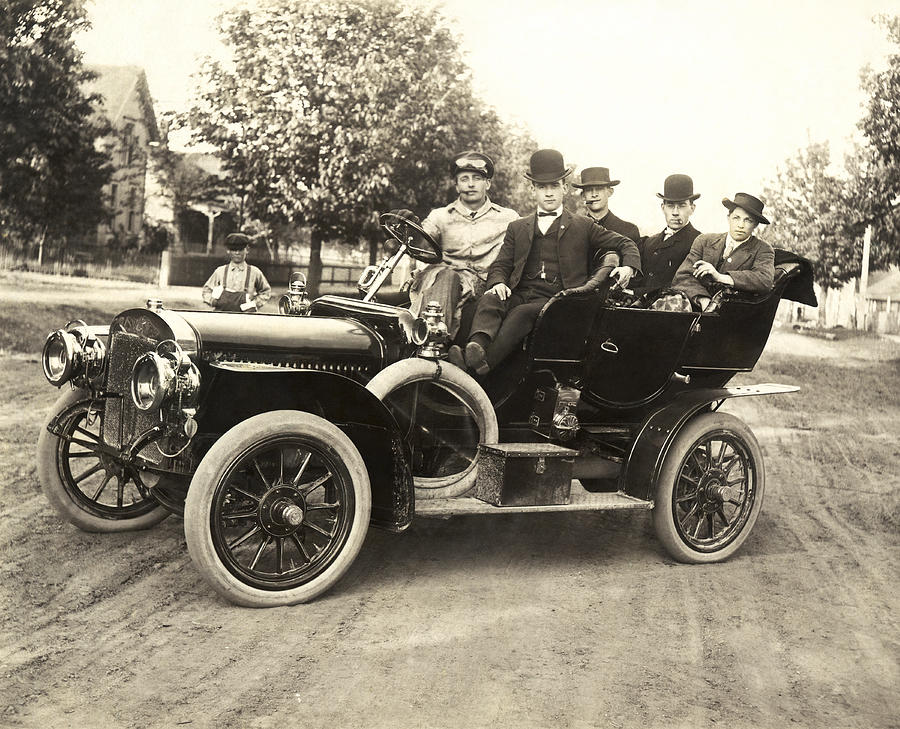 Car Photograph - Men In An Early Auto #1 by Underwood Archives