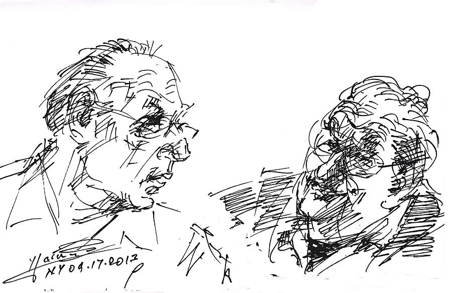 Men Talking Drawing by Ylli Haruni