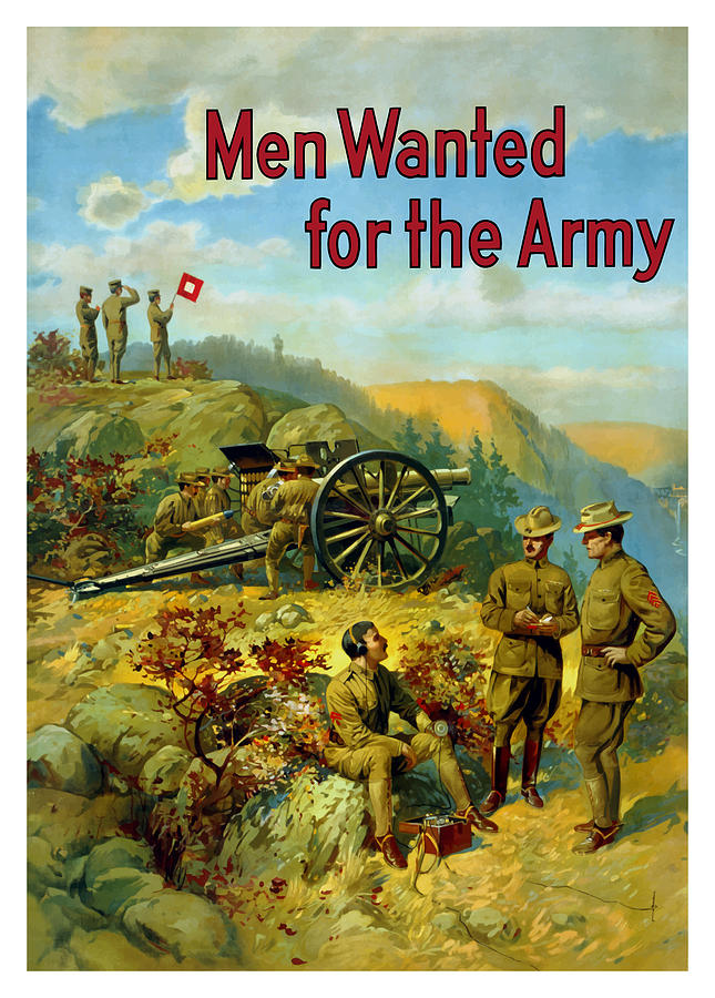 Vintage Painting - Men Wanted For The Army #1 by War Is Hell Store