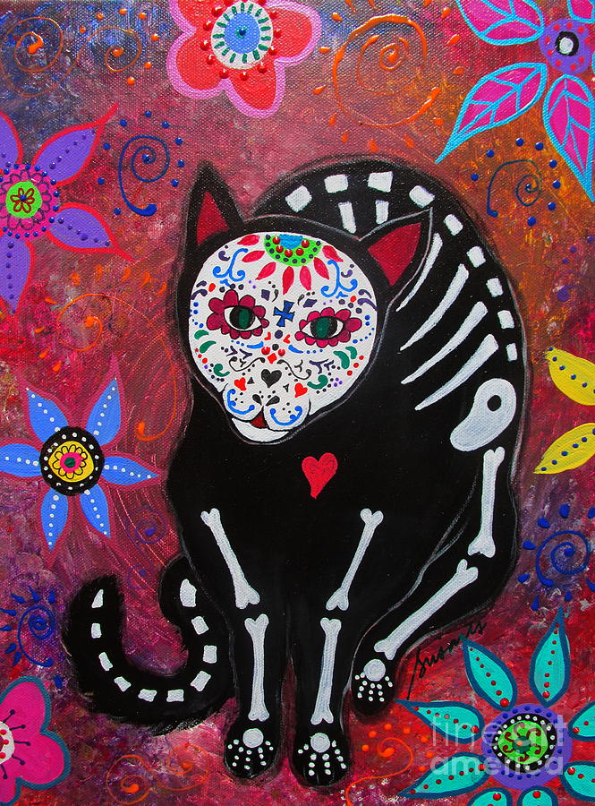 Skull Painting - Meow Dia De Los Muertos #1 by Pristine Cartera Turkus