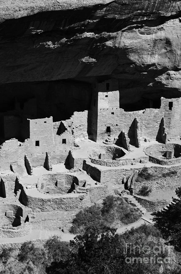 Mesa Verde National Park Cliff Palace Anasazi Ruin Black and White #2 Photograph by Shawn OBrien