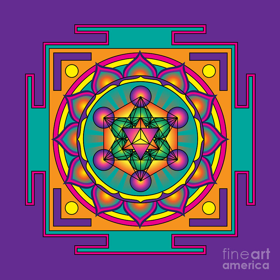 Metatrons Cube Merkaba Mandala Digital Art By Galactic Mantra Fine