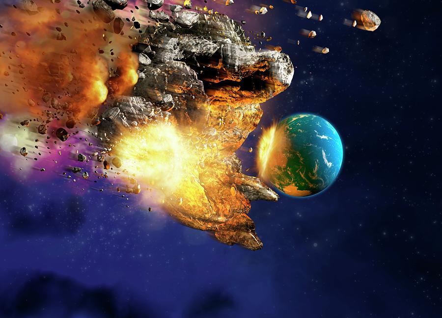 Globe Photograph - Meteor Hitting Planet Earth #1 by Victor Habbick Visions/science Photo Library