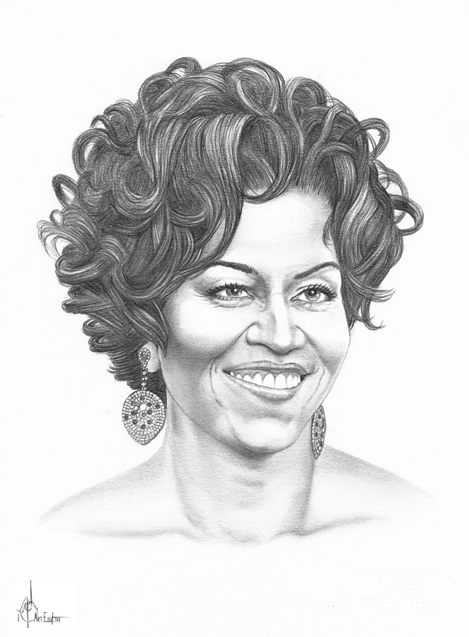 Portrait Drawing - Michelle Obama #1 by Murphy Elliott