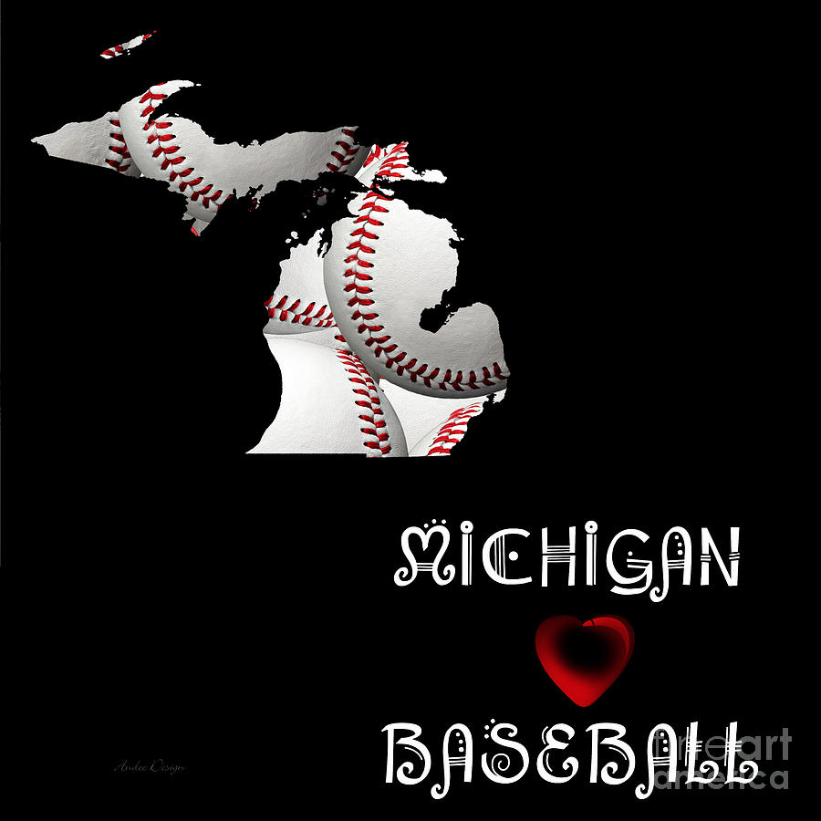 Michigan Loves Baseball Digital Art by Andee Design