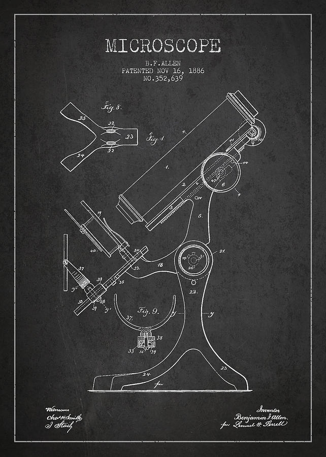 Vintage Digital Art - Microscope Patent Drawing From 1886 - Dark by Aged Pixel