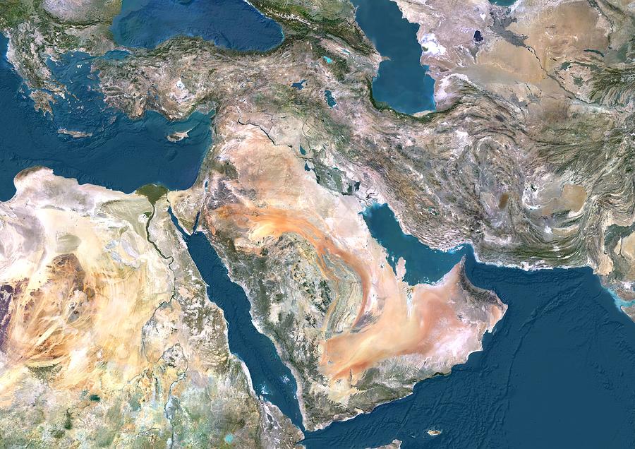 Map Photograph - Middle East, satellite image #1 by Science Photo Library