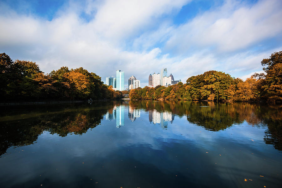Midtown Atlanta Reflected In The Lake #1 Photograph by Moreiso