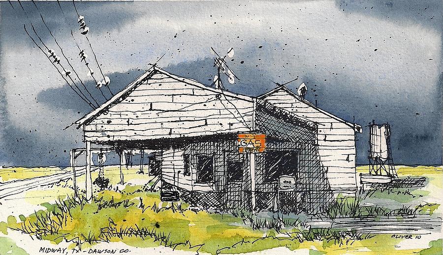 Midway Texas Fillin Station #1 Mixed Media by Tim Oliver