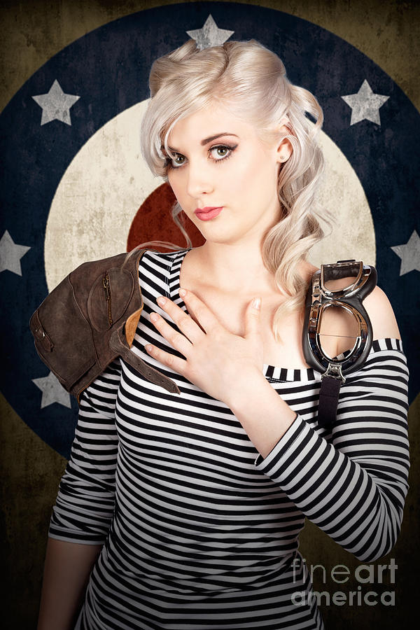 Military pin up woman taking airplane pilot oath #1 Photograph by Jorgo Photography